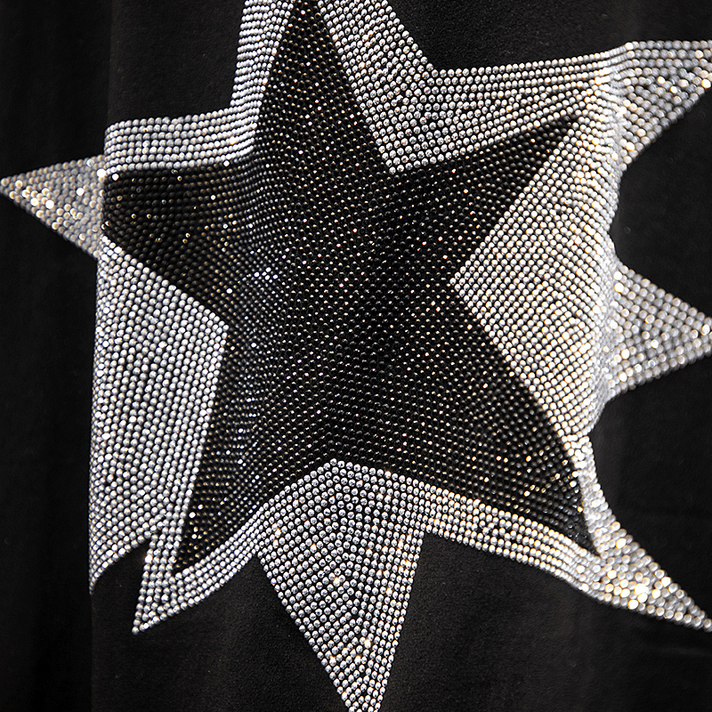 New Hot Diamonds cotton summer short sleeve T-shirt All-match leisure Pullovers Black Stars pattern clothes for women tops 210306