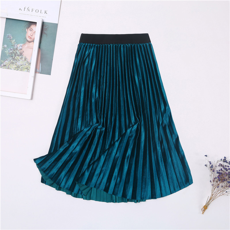 Ladies Vintage Autumn Winter Women Velvet Skirt High Waisted Elegant Sexy Skinny Black Pleated Skirts Female Maxi Skirts Womens 210306