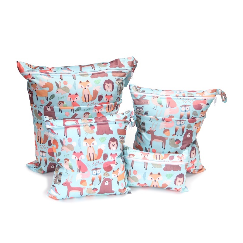 4 piece suit Travel PUL Wet Bags Baby Waterproof Cloth Diaper Bag Single Zipper Print Reusable Baby Nappy Wet Dry Bags Wetbags 210312