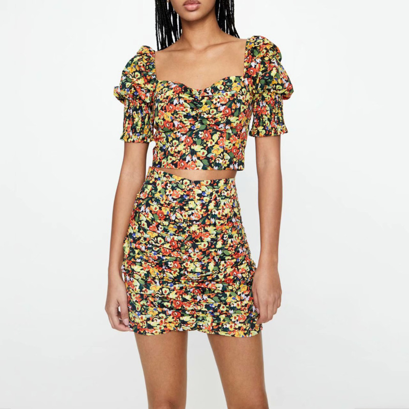 Summer Holiday Style Printing Short Puff Sleeve Square Collar Top Mini Skirt Two Piece Set Women Outfits MJ176 210525
Summer Holiday Style Printing Short Puff Sleeve Square Collar Top Mini Skirt Two Piece Set Women Outfits MJ176 210525
