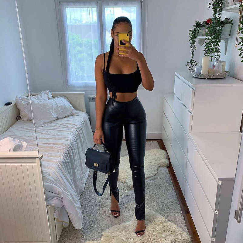 Winter Women Leather Pencil Pants Series Streetwear High Waist Slim Fit Bodycon Trousers 211115