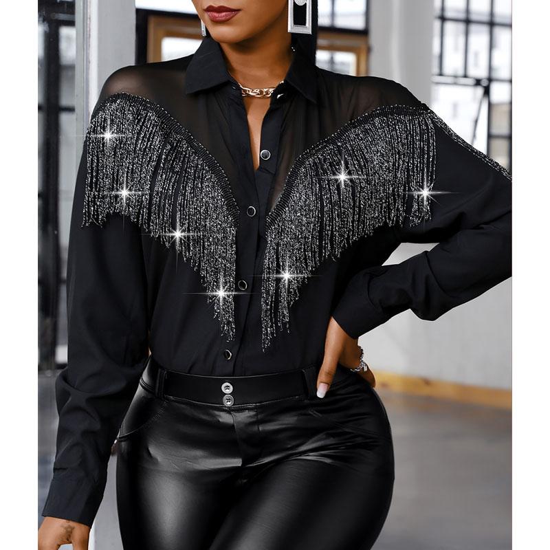 Women's Blouses & Shirts Women Patchwork Lapel Button Fashion Long Sleeve Black Blouse Elegant Office Sequin Shiny Tassel Streetwear Casual, White
Women's Blouses & Shirts Women Patchwork Lapel Button Fashion Long Sleeve Black Blouse Elegant Office Sequin Shiny Tassel Streetwear Casual, White