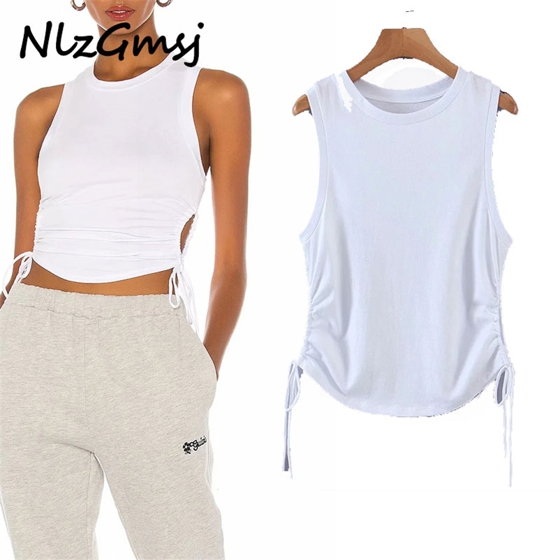 T-shirt Women White T Shirt With Drawstring Sleeveless O Neck Tees Ladies Casual Tee Street Wear Top 04 210628, As picture
T-shirt Women White T Shirt With Drawstring Sleeveless O Neck Tees Ladies Casual Tee Street Wear Top 04 210628, As picture
