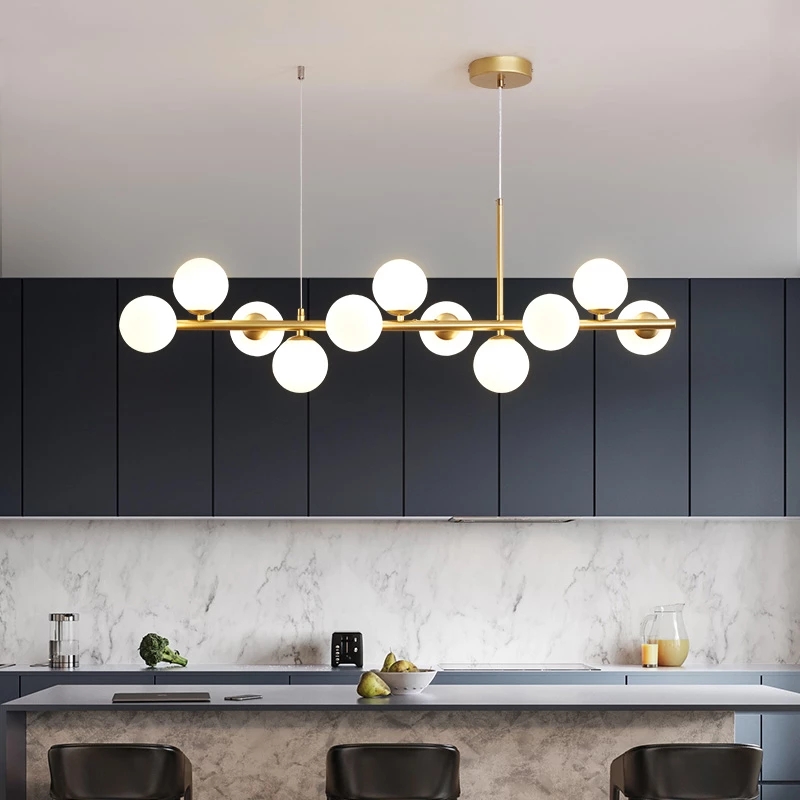 Nordic LED Chandelier Lamp for Kitchen Living Dining Room Hall 11 Heads Glass Ball Hanging Pendant Light Indoor Decor Lighting Fixture R410