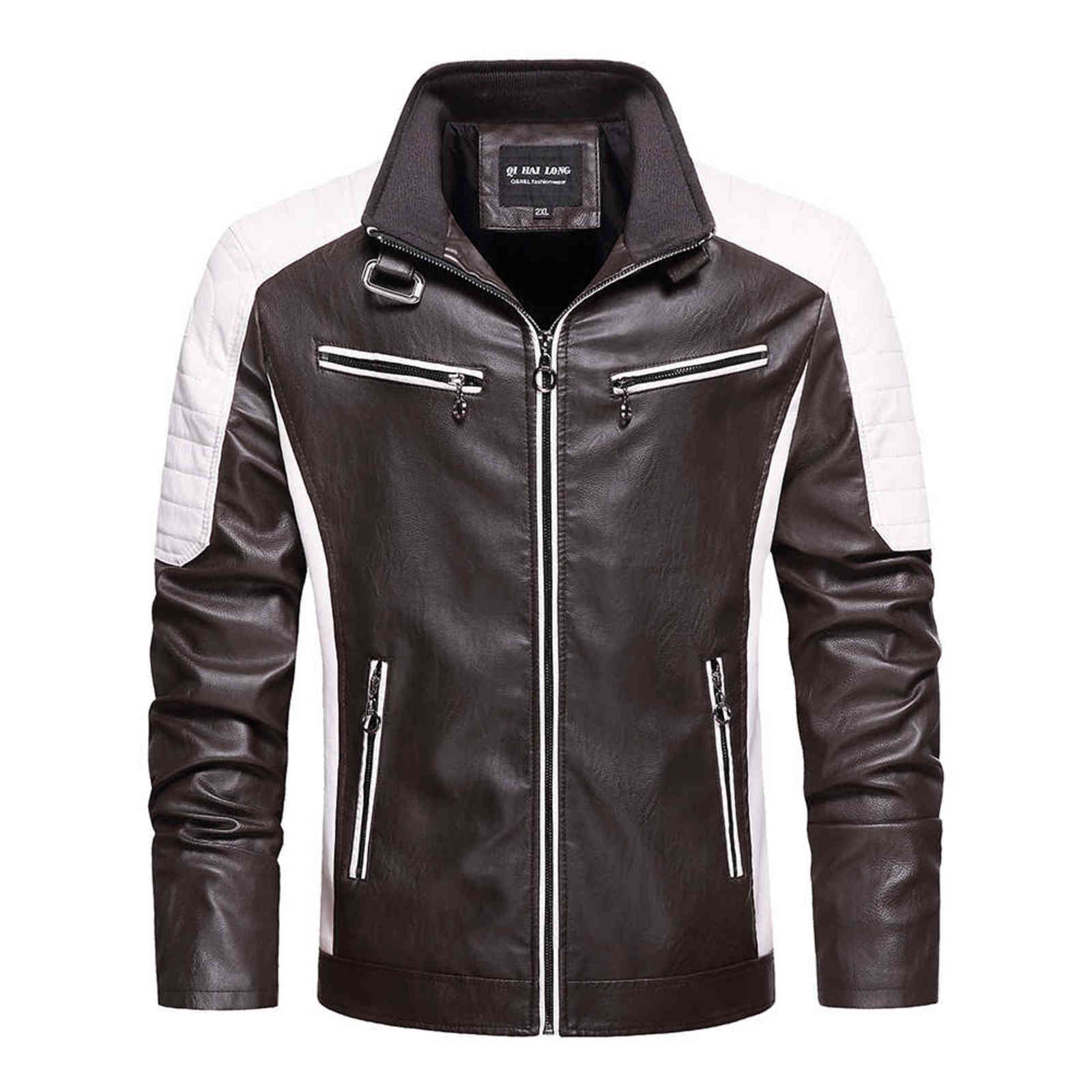 Spring Men 's Vintage Leather Jackets Fleece Outwear Casual Motorcycle Pu Jacket Biker Leather Windbreaker 4XL 211111