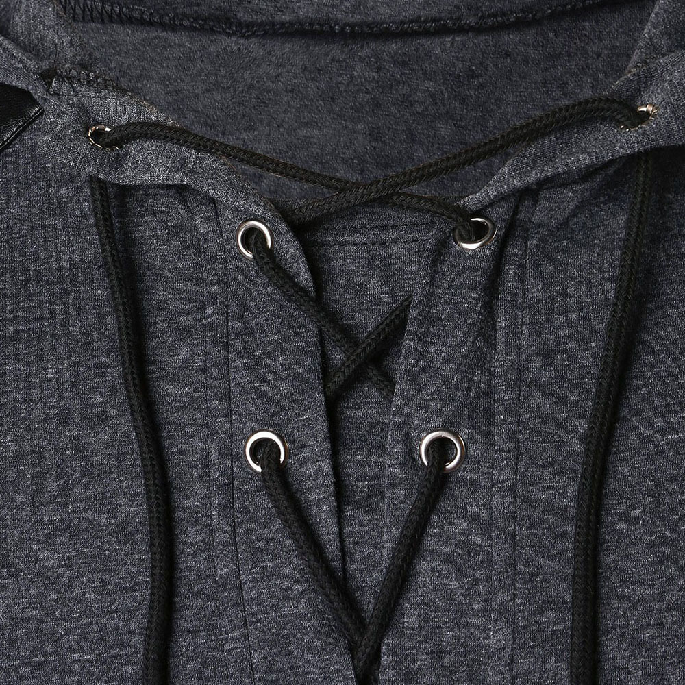 Men Hoodie Plus Size Punk Pu Leather Long Sleeve Lace Up Black Blue Streetwear Gothic Casual Hooded Sweatshirt Spring Tops 201103