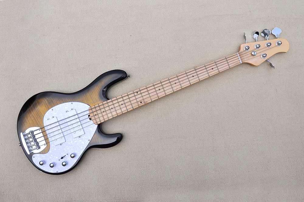 5 Strings Brown body Electric Bass guitar with White Pickguard,Maple Fretboard,Active pickups
5 Strings Brown body Electric Bass guitar with White Pickguard,Maple Fretboard,Active pickups