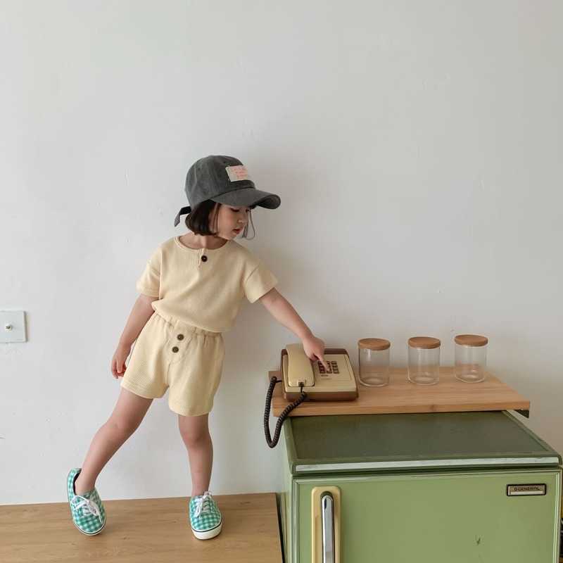 Summer children cotton loose clothes sets boys girls solid color short sleeve and shorts 2pcs suits 210615