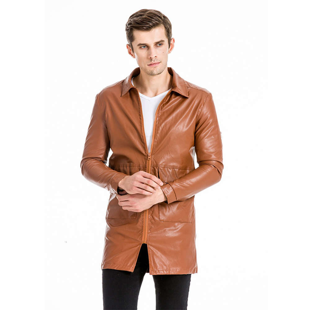 New men's long fashion zipper cardigan Lapel jacket casual leather windbreaker, Black
New men's long fashion zipper cardigan Lapel jacket casual leather windbreaker, Black