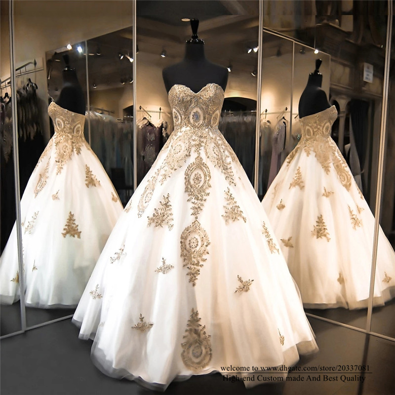 Quinceanera Dresses 2021 Princess Sweetheart Party Prom Formal Beading Gold Appliques Tulle A-Line Vestidos De 15 Anos Q09