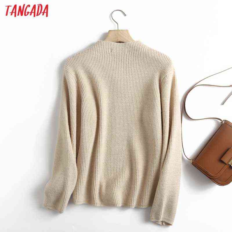 Tangada Women High Quality Elegant Woolen Knitted Sweater Jumper Winter Oversize Pullovers Chic Tops 6D108 211109