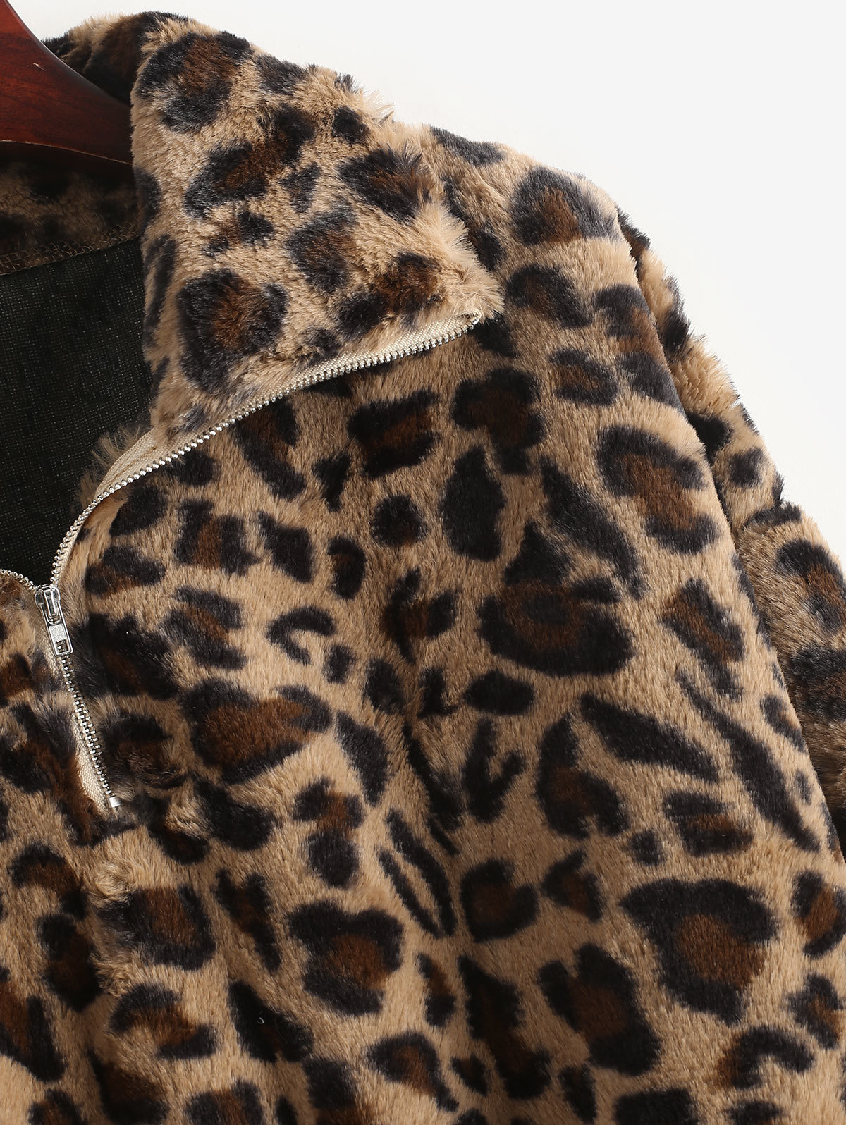 Women Leopard Print Sweatshirt Lady Warm Drop Shoulder Long Sleeve Zipper Tops Loose Fluffy Causal Pullover Sweatshirt T200113