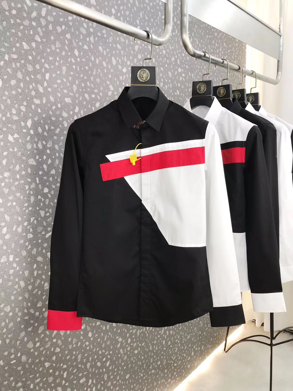 

2021 New Algodo Com Estampa Contrastante Em Preto Branco e Vermelho Para Homem Estilo Listrado Camisa De Manga Comprida | 219109582 Chxp, White