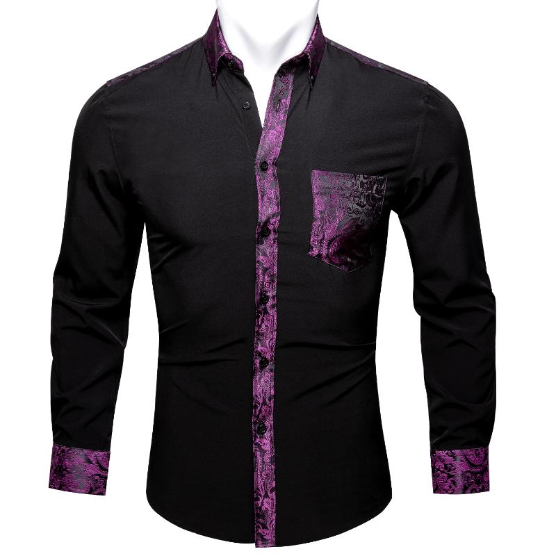 Men' Dress Shirts Barry.Wang Black Solid Purple Floral Splicing Shirt Man Long Sleeve Casual Soft For Men Designer Fit BCY-0303, Cy-0305
Men' Dress Shirts Barry.Wang Black Solid Purple Floral Splicing Shirt Man Long Sleeve Casual Soft For Men Designer Fit BCY-0303, Cy-0305