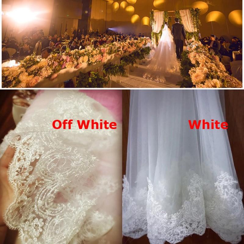 Bridal Veils Real Pos White/Ivory Cathedral Wedding Veil 3M With Comb Lace Beads Mantilla Accessories Veu De Noiva