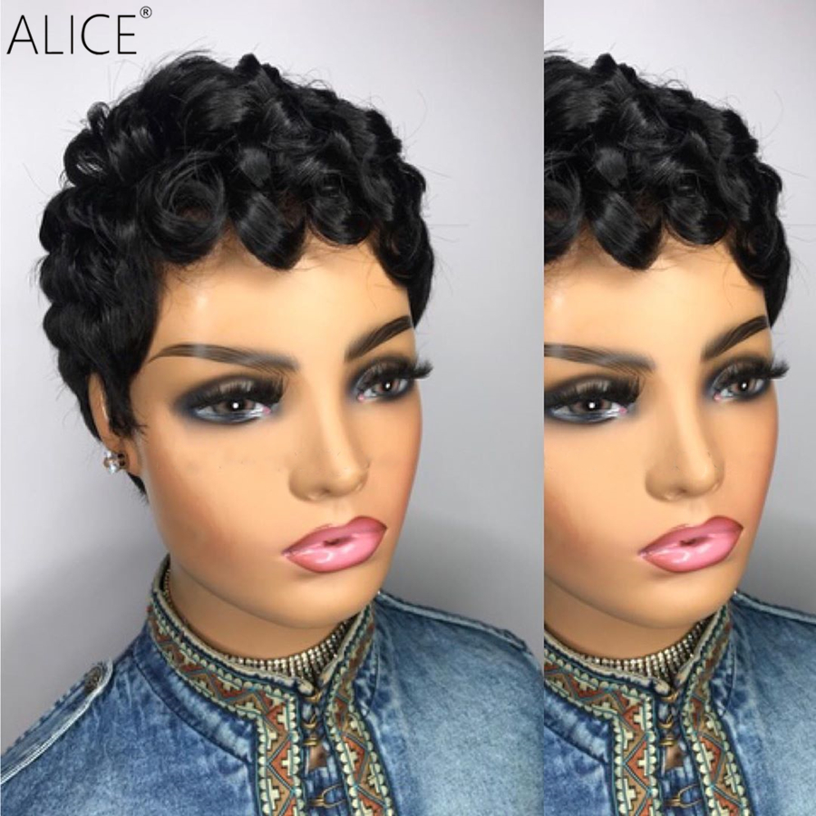 NEW short Pixie Curly none Lace Front Human Hair Wigs With Baby Hair 8'' 150% 180% Density Brazilian Remy Hair Wig For Women