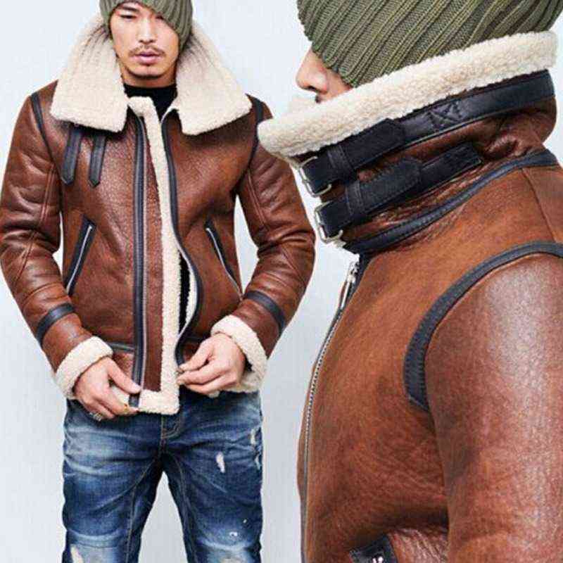 Winter Leather Jacket Mens Motorcycle Long-sleeve Vintage Faux PU Leather Coat Men Black Thicken Warm Coats Turn-down Collar 3XL 211111