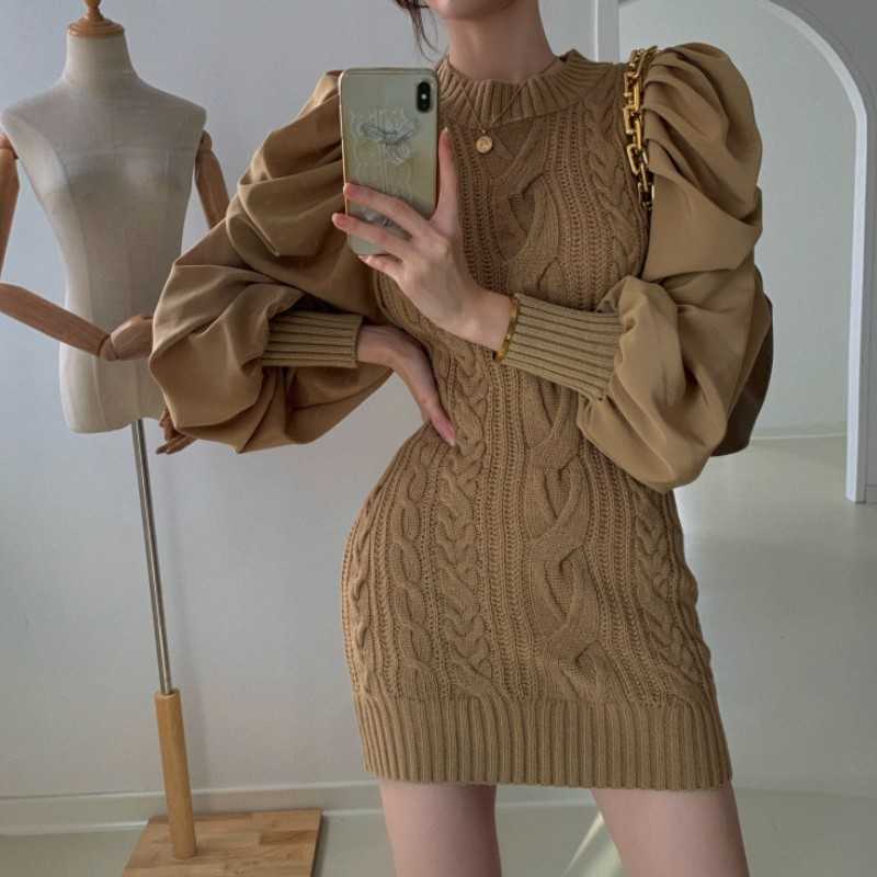Retro Fall Winter Fashion Women Twist Knit Patchwork Puff sleeve Korean Elegant Chic Sweater Dress Robe Femme 210526, Picture color
Retro Fall Winter Fashion Women Twist Knit Patchwork Puff sleeve Korean Elegant Chic Sweater Dress Robe Femme 210526, Picture color