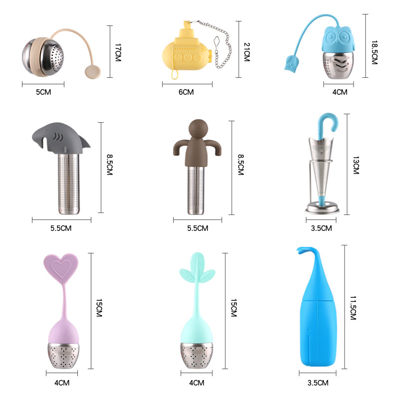 Umbrella Tea Infuser Ball Shape Loose Leaf Silicone Strainer Shark Owl Filter Stainless Steel Kitchen Teaware Free shipping