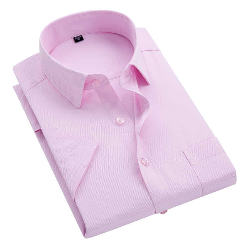 Short Sleeve Men Dress Shirts for Summer Solid Plain Plus Size 8xl Striped Shirt Twill Business Mens Male Regular Fit Oversized 210714