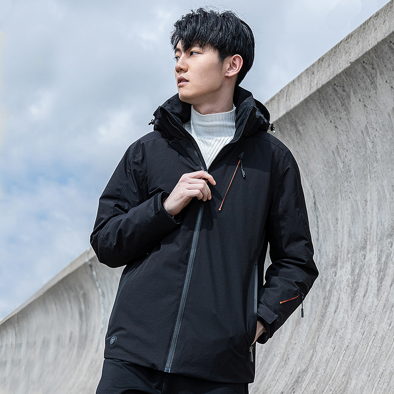 YAYA Goose Down Jacket Men Casual Collar Hooded Down Coats Charging Thermal Insulation Temperature Control Waterproof Down Coat 201225