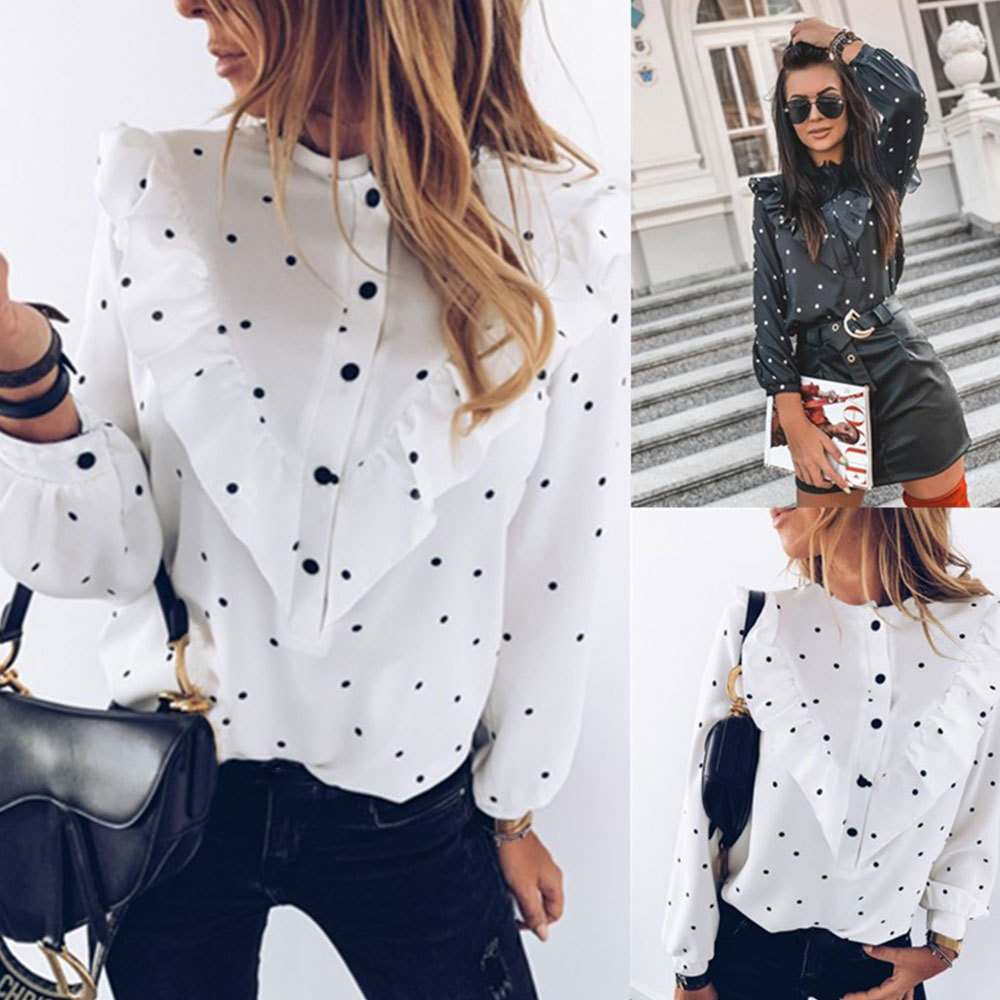 2021 New Elegant Ruffle Polka Dot Print Blouse Women O-neck Long Sleeve Female Spring Summer Casual Shirt Lady Clothing Dafj, White
2021 New Elegant Ruffle Polka Dot Print Blouse Women O-neck Long Sleeve Female Spring Summer Casual Shirt Lady Clothing Dafj, White
