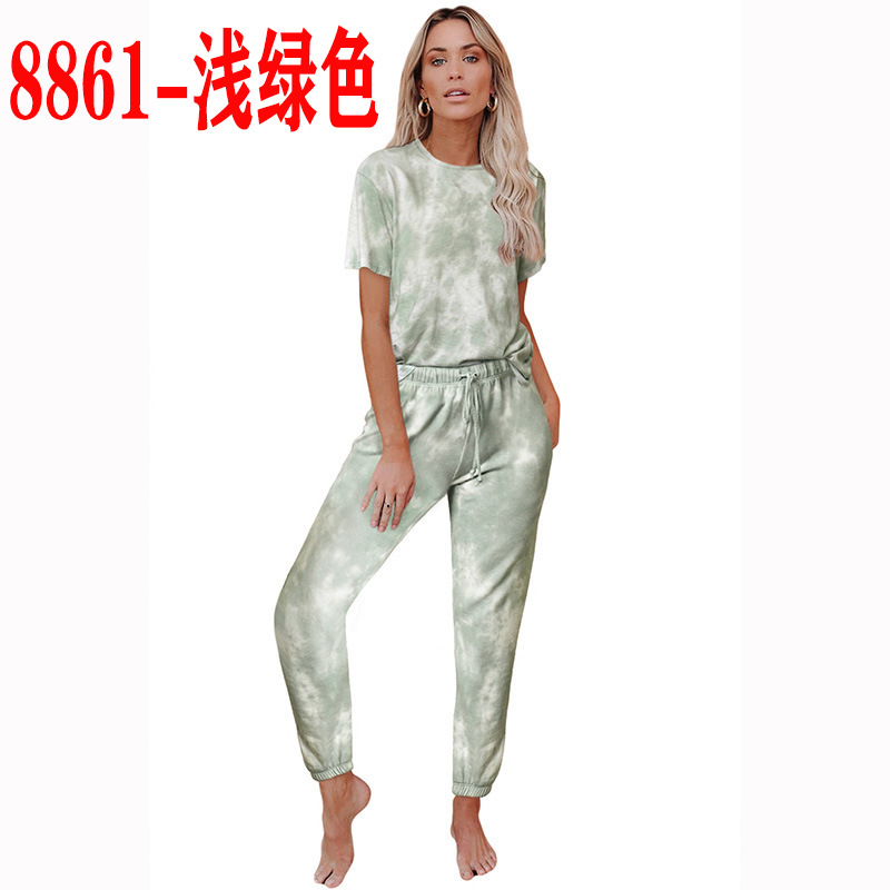 Women's Two Piece Sets Pants Home Furnishing Suit Printed long-sleeved trousers split pajamas round neck comfortable and casual
