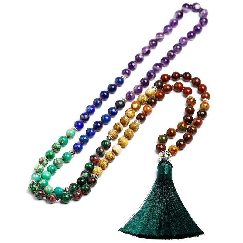 7 Chakra Mala 108 Beads Natural Stone Long Tassel Women Meditation Knotted Bead Yoga Necklaces Jewelry
7 Chakra Mala 108 Beads Natural Stone Long Tassel Women Meditation Knotted Bead Yoga Necklaces Jewelry