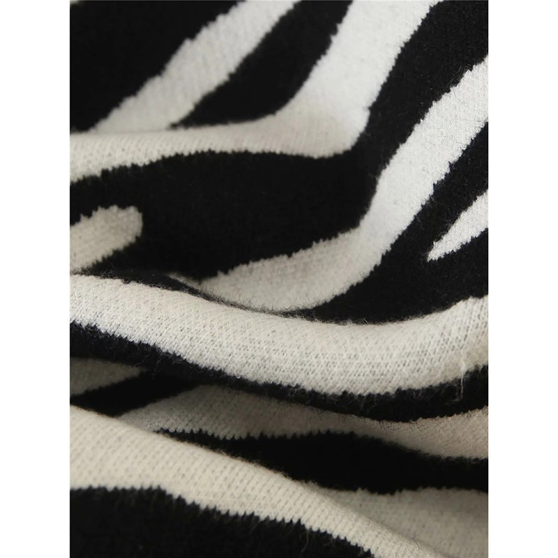 autumn casual zebra print long puff sleeve women knitted pullover chic lady fashion turtleneck animal print sweater women's tops 210218
