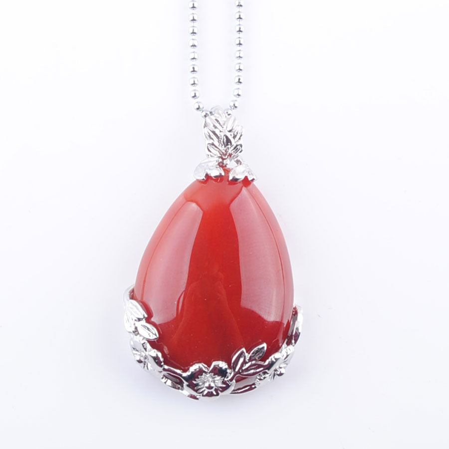 WOJIAER Tear Water Drop Love Natural Red Agate Gem Stone Pendant Necklace Reiki Bead Women Jewelry DN3468