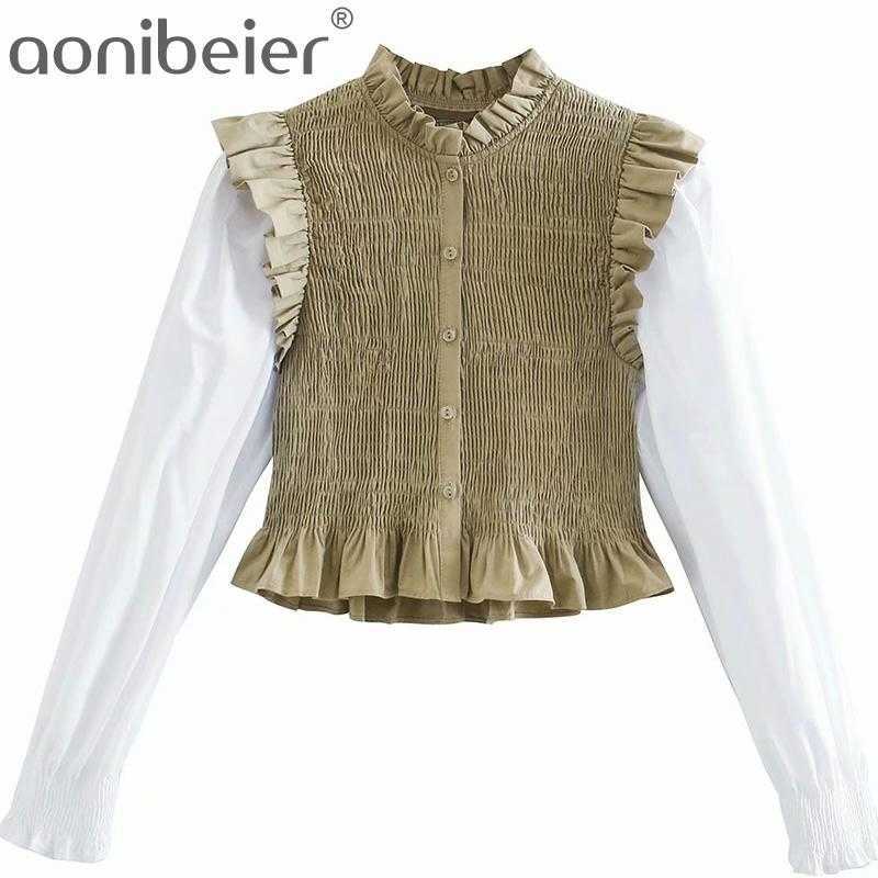 Women Fashion Patchwork Smocked Elastic Cropped Blouses Vintage Long Sleeve Ruffled Female Shirts Chic Tops 210604, As pic
Women Fashion Patchwork Smocked Elastic Cropped Blouses Vintage Long Sleeve Ruffled Female Shirts Chic Tops 210604, As pic