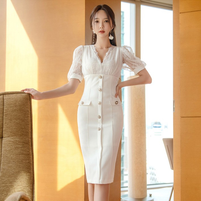 ZAWFL Spring Sexy Lace Pencil Dress Korean V-neck Single-breasted Puff Sleeve Work Party Slim Bodycon Dresses 210525, Black
ZAWFL Spring Sexy Lace Pencil Dress Korean V-neck Single-breasted Puff Sleeve Work Party Slim Bodycon Dresses 210525, Black