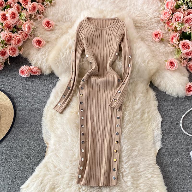 Casual Dresses Elegant Long-sleeved O Neck Stretch Knitted Dress Women' Autumn 2021 Midi Over-the-knee Bottoming Bag Hip Vestidos, Khaki
Casual Dresses Elegant Long-sleeved O Neck Stretch Knitted Dress Women' Autumn 2021 Midi Over-the-knee Bottoming Bag Hip Vestidos, Khaki