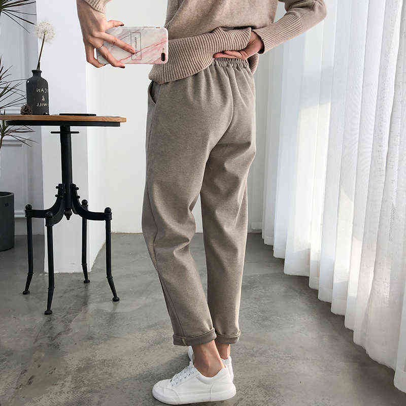 Thicken Women Pencil Pants womens Autumn Winter Plus Size OL Style Wool Female Work Suit Pant Loose Trousers s 211115
