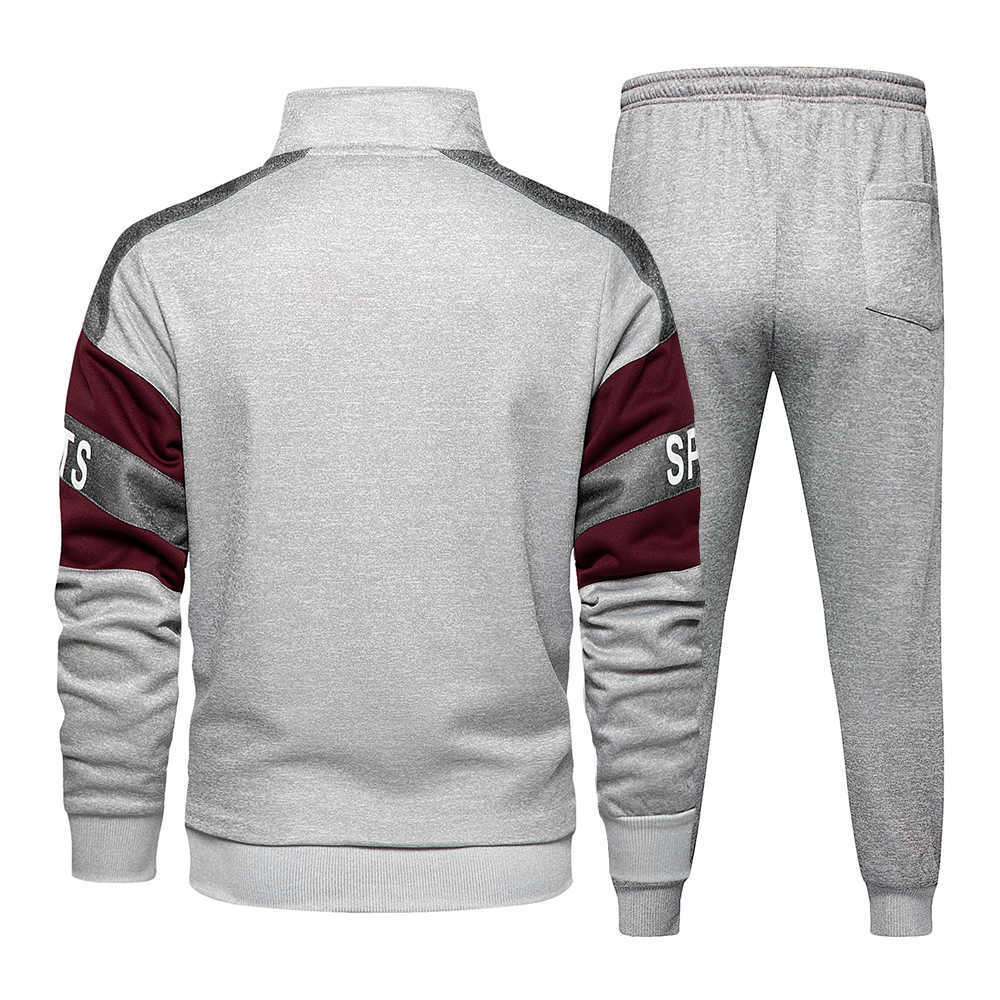 Fashion Mens Spring Tracksuit Hooded Polyester Sweatshirt Men Long Sleeve Splicing Zipper Fitness Sporting Jacket + Pants Sets 210603