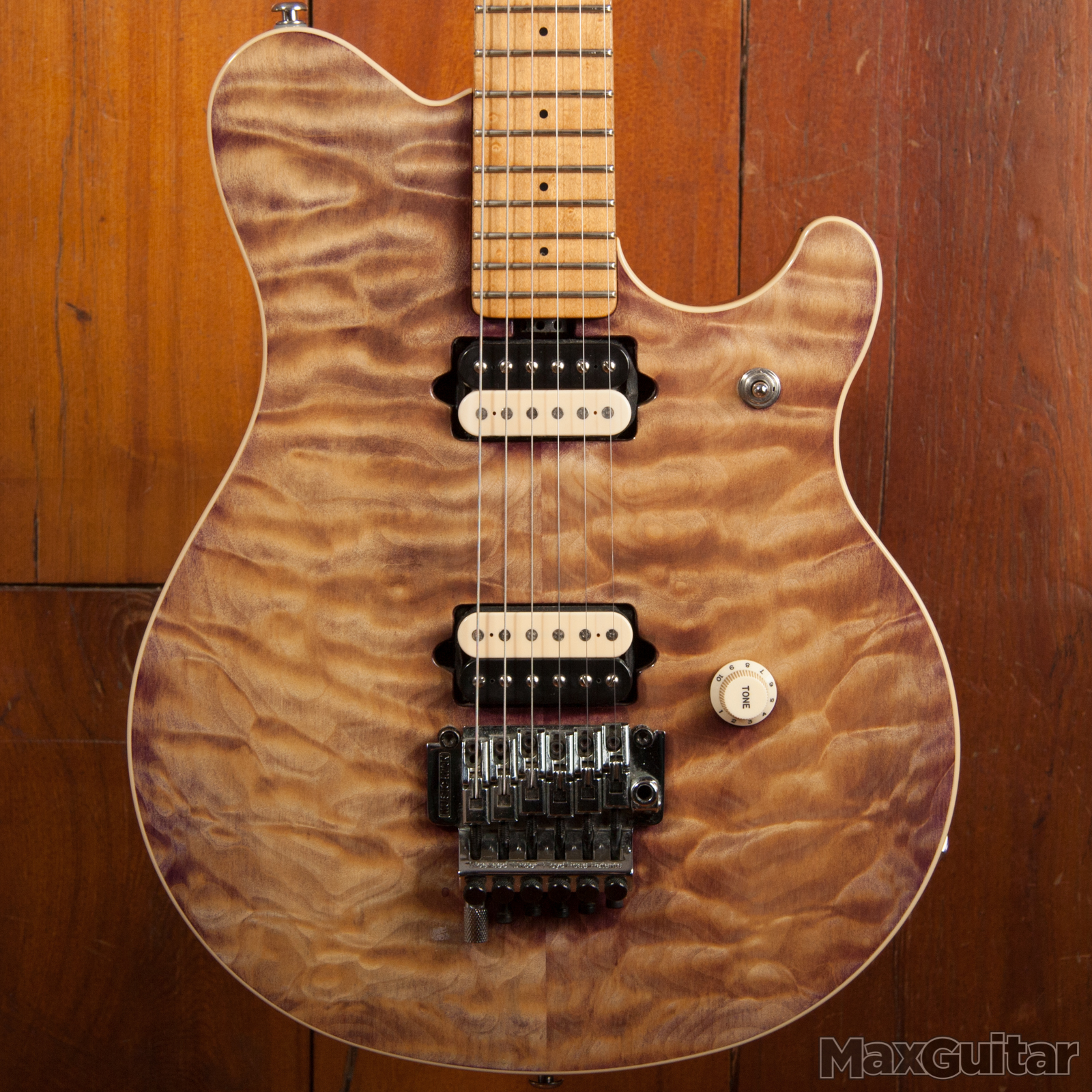 Eddie Edward Van Halen Natural Brown Quilted Maple Top Electric Guitar Floyd Rose Tremolo Tailpiece, Whammy Bar, Locking Nut
Eddie Edward Van Halen Natural Brown Quilted Maple Top Electric Guitar Floyd Rose Tremolo Tailpiece, Whammy Bar, Locking Nut