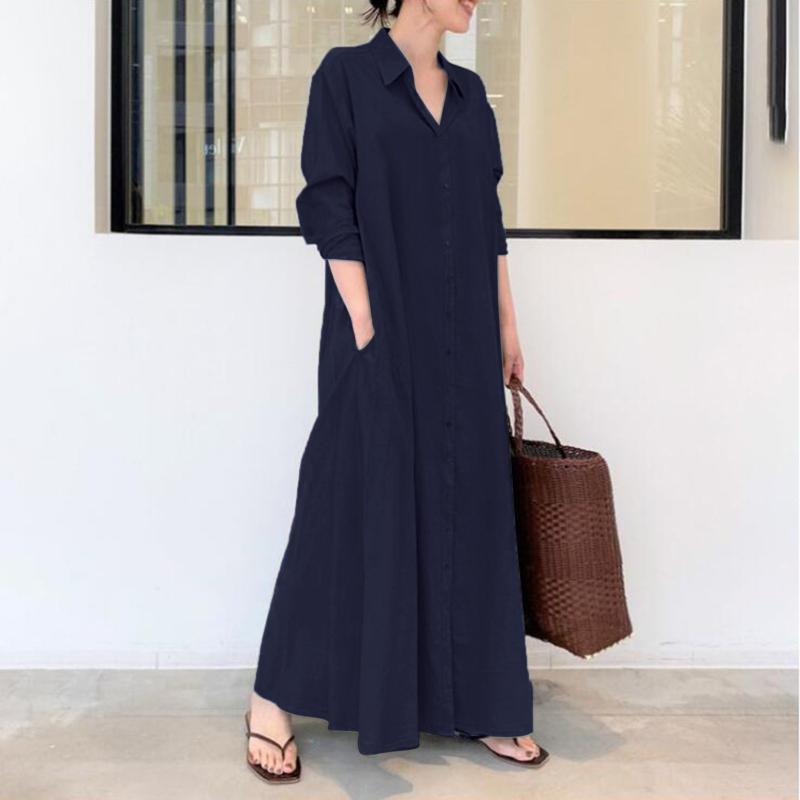 Casual Dresses 2021 Fashion Summer Dress For Women Robe Femme Cotton And Linen Solid Color Lapel Long-Sleeved Long Shirt With Pockets, Green
Casual Dresses 2021 Fashion Summer Dress For Women Robe Femme Cotton And Linen Solid Color Lapel Long-Sleeved Long Shirt With Pockets, Green