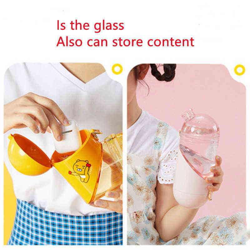 Nonoo Love Cartoon Heart-Shaped Cup Fitness Sports Creative Frosted Water Bottle Storage Outdoor Mug Travel Tea Gift 211122
