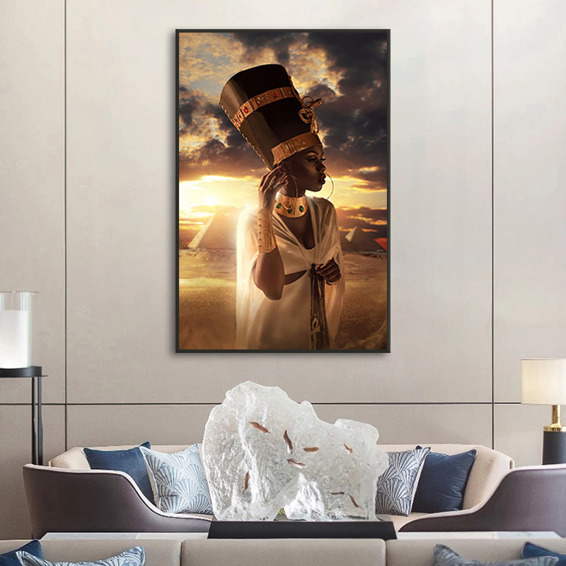 Queen At Sunset Black Woman Canvas Painting for Living Room African Figure Art Pictures Print Wall Posters Home Decor Cuadros