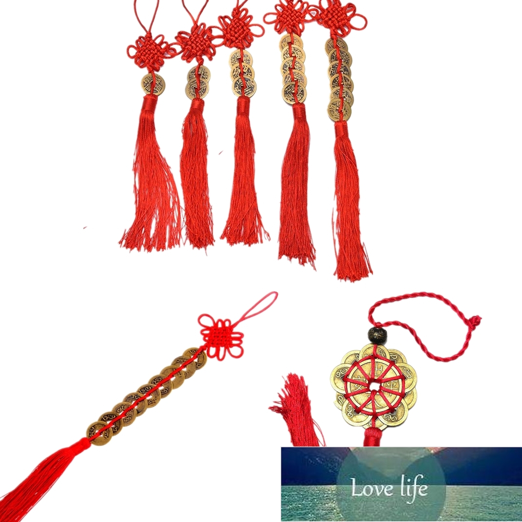 Lucky Charm Good Fortune Home Car Decor Red Chinese Knot FENG SHUI Set Ancient I CHINA Coins Prosperity Protection Factory price expert design Style Q