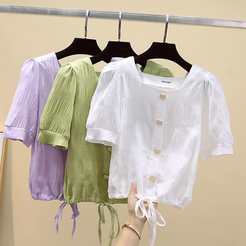 Women' Blouses & Shirts Summer Short Sleeve Chiffon Tops Fashion Loose Solid Color Blouse Ladies Casual Square Collar X212, Green
Women' Blouses & Shirts Summer Short Sleeve Chiffon Tops Fashion Loose Solid Color Blouse Ladies Casual Square Collar X212, Green