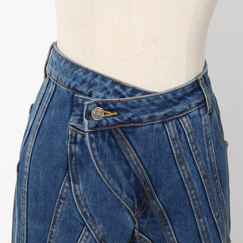 TWOTWINSTYLE Striped Denim Flare Jeans For Women High Waist Casual Irregular Pants Female Fashion New Clothing Autumn Tide 210222