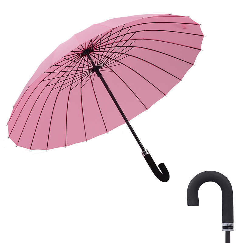 Chinese Style Soild Long Umbrella Fashionable Women Double Big Umbrella Cane High Quality Windproof Wooden Handle Umbrellas 210827