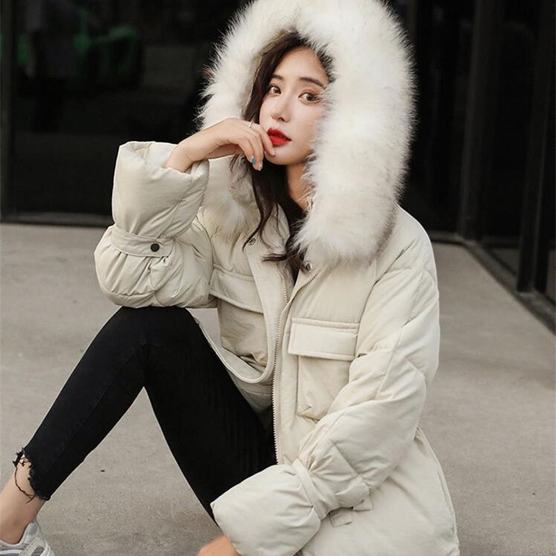 New Korean Fur Hooded Jackets Parkas Winter Jacket Women Short Style Tie Up Warm Thick Slim Winter Coat Female T200114