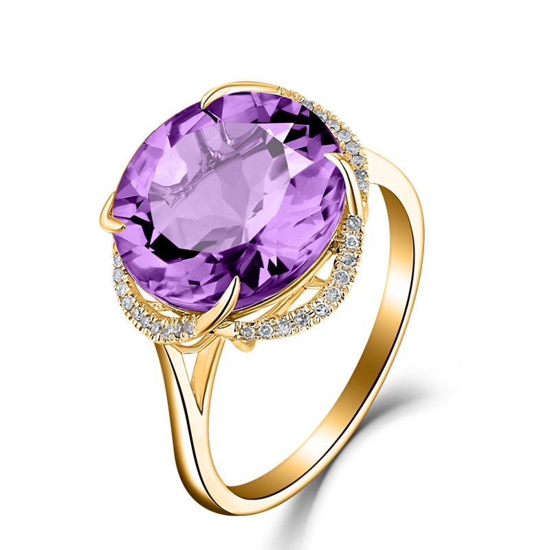 European and American Fashion High-End Zhenrong Citrine Plated 18K Gold Inlaid Amethyst Sea Blue Topaz Colored Gemstone Fashion Ring for Wom