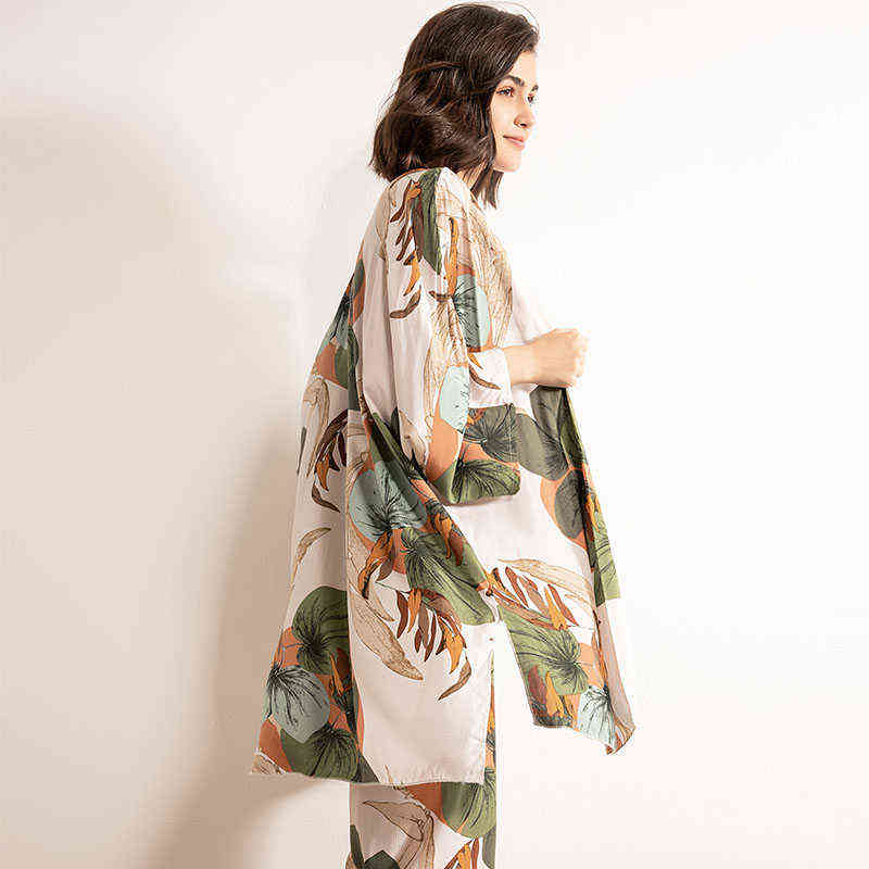 SPRING & FALL Ladies Pajamas Set Cartoon Banana Leaves Printed Women Comfort Loose Homewear Large Size Femme Sleepwaear 211118