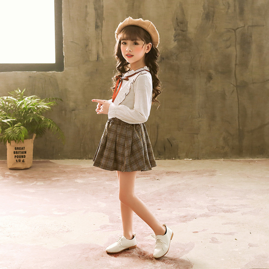 White Blouses Casual Shirts Bow Kids School Blouse Butterfly Sleeve Teenage Clothes For Girls 210306