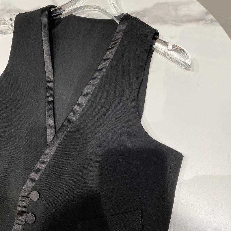 DEAT Women Black Patchwork Personality Asymmetrical Coat Vest Arrivals Temperament Fashion Spring Autumn 11D1380 210709