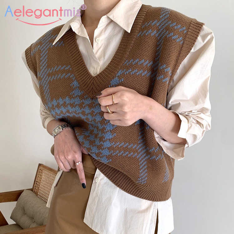 Aelegantmis Casual Loose Houndstooth Sweater Vest Women Soft Warm V Neck Sleeveless Female Vintage Tank Tops High Quality 210607, Black
Aelegantmis Casual Loose Houndstooth Sweater Vest Women Soft Warm V Neck Sleeveless Female Vintage Tank Tops High Quality 210607, Black