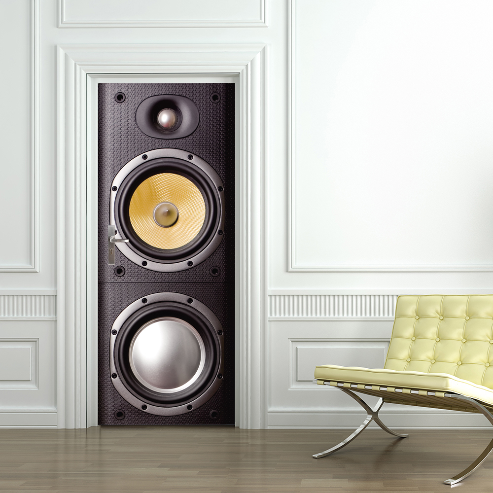 Free shipping DIY 3D sound speaker pattern Door Sticker for Bedroom Living Room Poster PVC Waterproof Decal 77*200cm 210308 - view 3